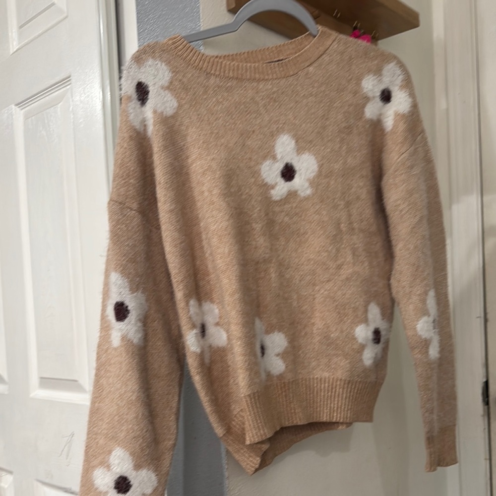 Floral Patterned Tan Sweater